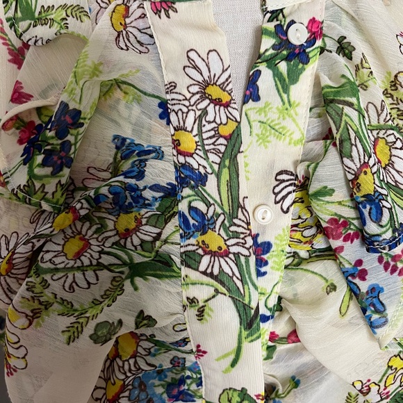H&M Top Botanical Floral Print Chiffon Blouse Ruffle Button Down Size 6, - Picture 9 of 9